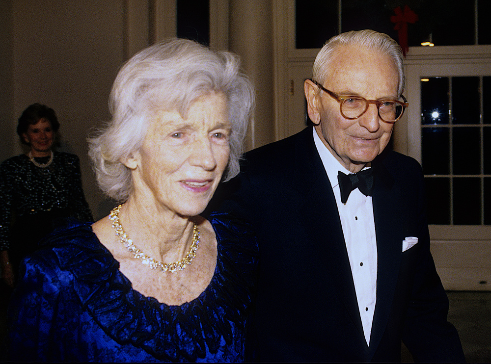Washington, DC. 12-6-1992 Laurance Rockefeller and wife Mary arive at the White House to attend the State Dinner for the Kennedy Centers Honors. Laurance Spelman Rockefeller an American philanthropist, businessman, financier, and major conservationist. He was a prominent third-generation member of the Rockefeller family, being the fourth child of John Davison Rockefeller, Jr. and Abigail Greene 