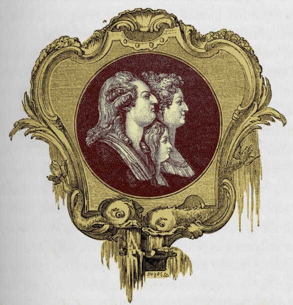 King Louis XVI - profile portrait with his wife Queen Marie-Antoinette and their son the Dauphin. French monarch. 23 August 1754 - 21 January 1793, ruled 1774 - 1792. (Photo by Culture Club/Getty Images) *** Local Caption ***