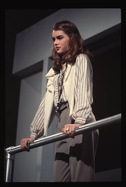 (Original Caption) : 1980: Model and actress Brooke Shields standing on a balcony.   (Photo by Lynn Goldsmith/Corbis/VCG via Getty Images)