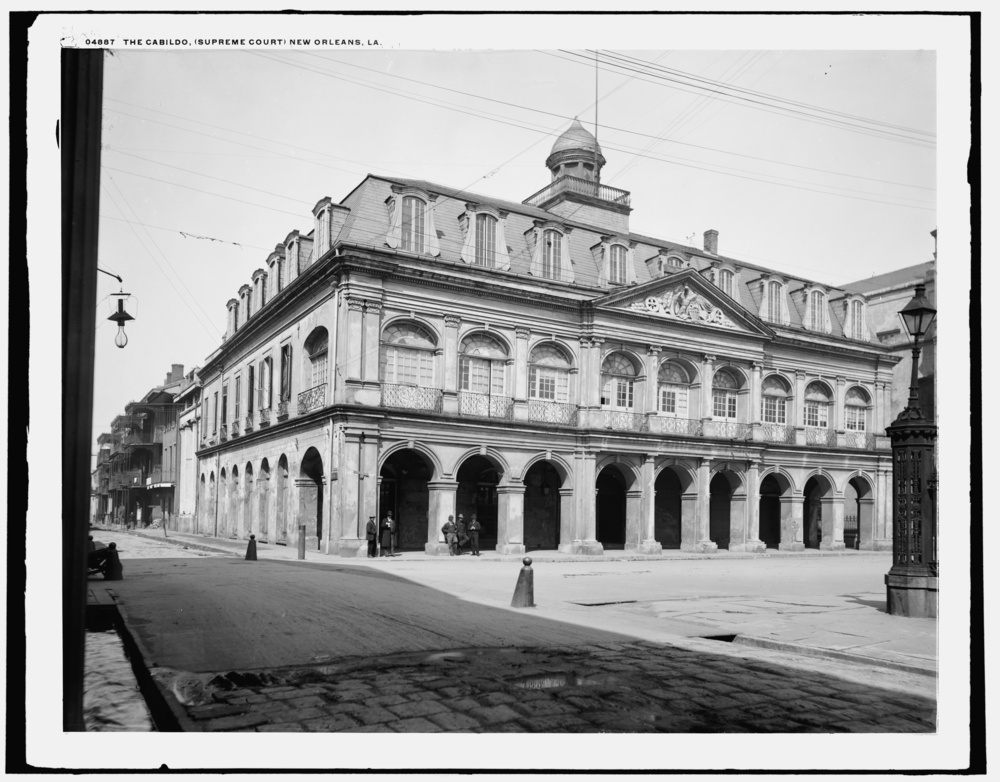 The Cabildo (Supreme Court), New Orleans, La., circa 1900. The Cabildo, designed by Gilberto Guillemard and built in 1799, was the seat of Spanish colonial city hall. Creator: Unknown. (Photo by Heritage Art/Heritage Images via Getty Images)