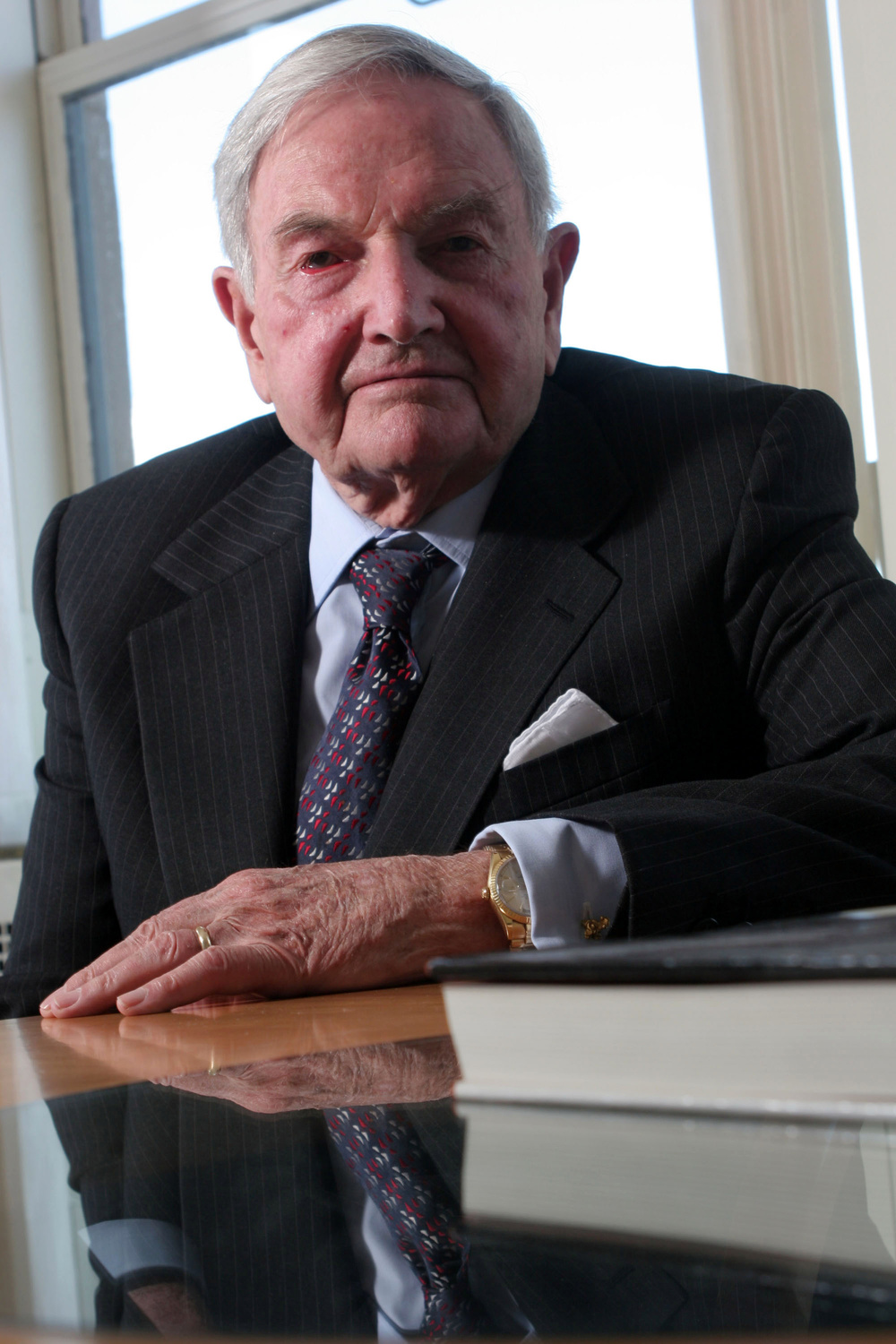 NEW YORK - MARCH 14:  David Rockefeller poses for photo in his office in the Rockefeller building on March 14, 2006 in New York City. David Rockefeller is last living  grandson of John D. Rockefeller, the oil tycoon who founded the family