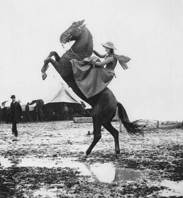 A picture of Annie Oakley as she looked while touring with Buffalo Bills Wild West Show.