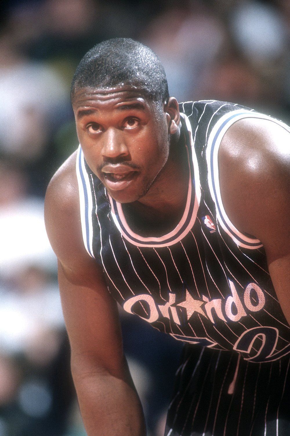 LANDOVER, MD - FEBRUARY 26:  Shaquille ONeal #32 of the Orlando Magic looks on during a NBA basketball game against the Washington Bullets at Capital Centre on February 26, 1993 in Landover, Maryland.  (Photo by Mitchell Layton/Getty Images)