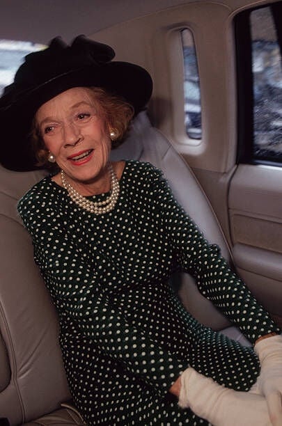 (Original Caption) New York, New York: Brooke Astor in her limousine, while going to construction site for housing and homeless. (Photo by mark peterson/Corbis via Getty Images)