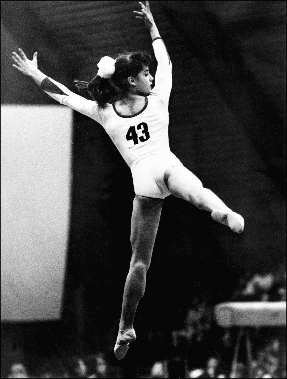 SKIEN, NORWAY:  The 13 year-old Romanian champion, Nadia Comaneci won the cup in ladies European Gymnastics Championships, 03 May 1975 at Skien. La gymnaste roumaine GgTe de 13 ans, Nadia Comaneci, remporte la coupe des Championnats d