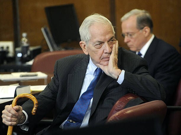NEW YORK - APRIL 28:  Anthony Marshall, son of late philanthropist Brooke Astor, is seen in Manhattan Supreme Court today where the defense made opening arguments April 28, 2009 in New York City. Anthony Marshall and lawyer Francis Morrissey are accused of stealing from Astor
