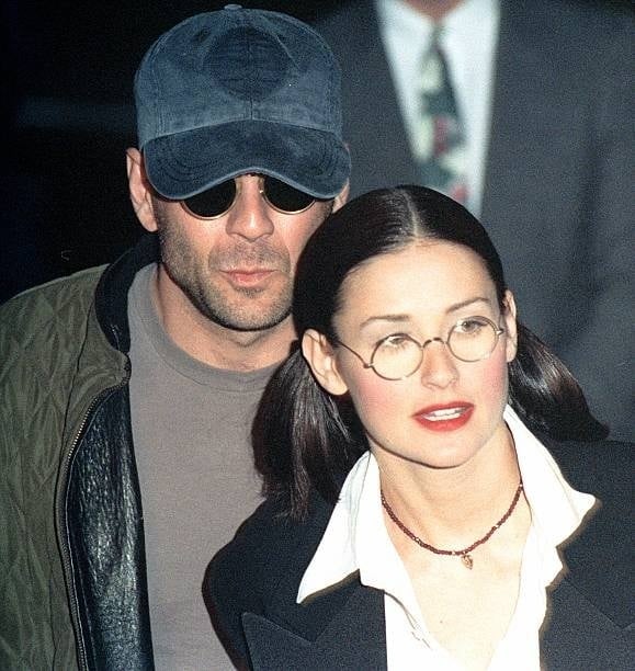 Married actors Bruce Willis and Demi Moore, circa 1990.  (Photo by Kypros/Getty Images)