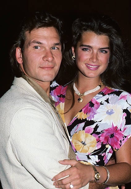 Patrick Swayze and Brooke Shields pictured in New York City in May 1986. (Photo by Walter McBride/Corbis via Getty Images)