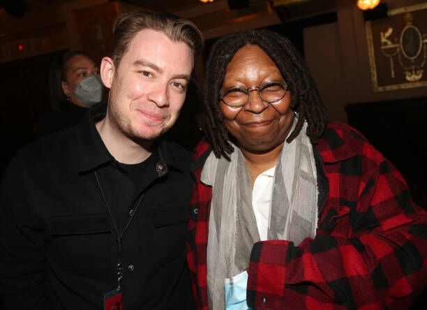 NEW YORK, NEW YORK - MARCH 15: Producer Tony Marion and Whoopi Goldberg pose backstage at the hit musical