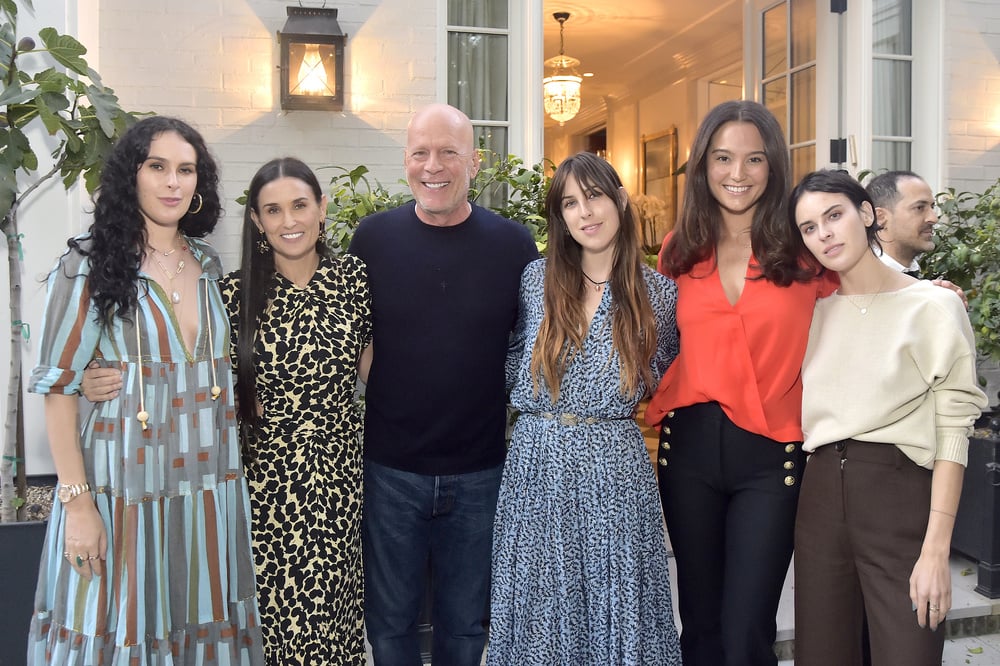 LOS ANGELES, CALIFORNIA - SEPTEMBER 23: (L-R) Rumer Willis, Demi Moore, Bruce Willis, Scout Willis, Emma Heming Willis and Tallulah Willis attend Demi Moore