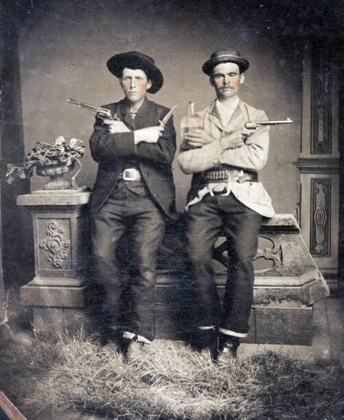 Tintype Of Two Well-Armed Western Gents, Circa 1885. Both Hold 7½