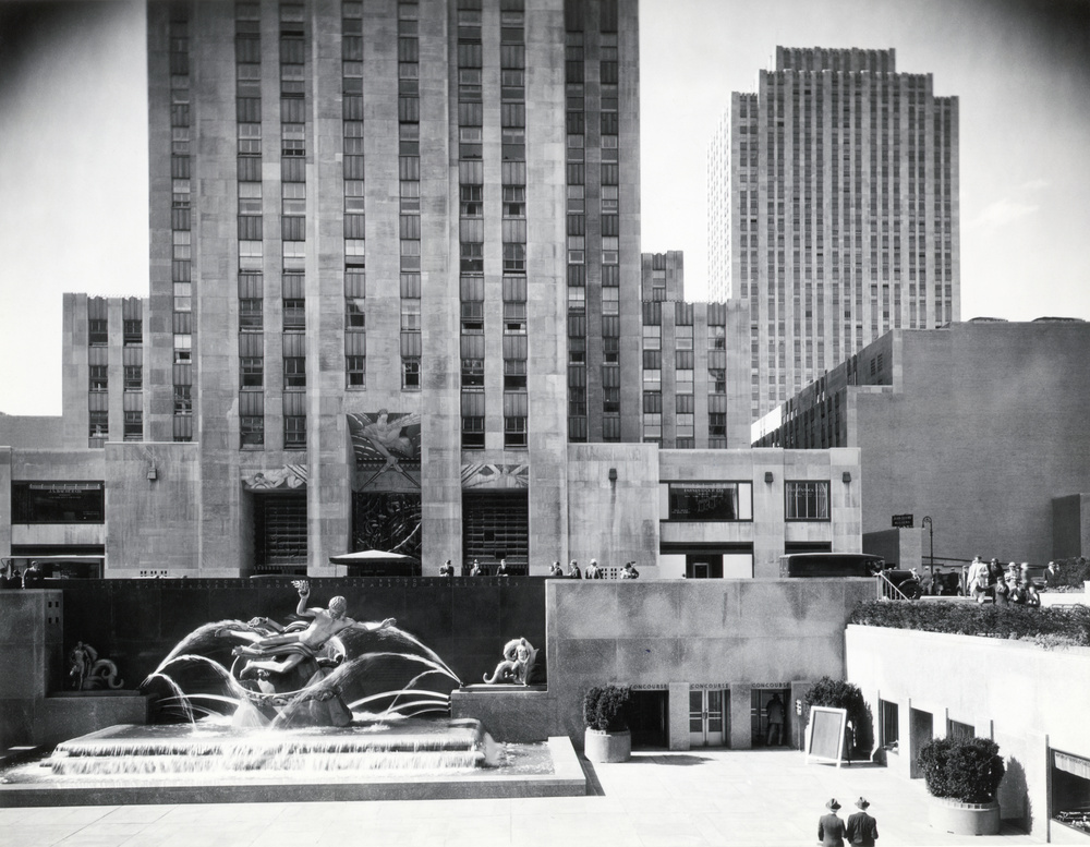 (Original Caption) New York, NY: Fountain in the front of the RCA Building. (Photo by George Rinhart/Corbis via Getty Images)
