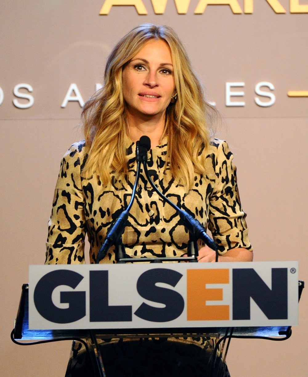 BEVERLY HILLS, CA - OCTOBER 17:  Honoree Julia Roberts accepts the GLSEN Respect Humanitarian Award onstage the 10th annual GLSEN Respect Awards at the Regent Beverly Wilshire Hotel on October 17, 2014 in Beverly Hills, California.  (Photo by Jonathan Leibson/Getty Images for GLSEN Respect Awards-Los Angeles)