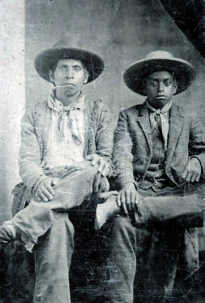 Native American And African American Cowboys, circa 1865. Images Of Indian Cowboys Are Rare. (Photo by Buyenlarge/Getty Images)